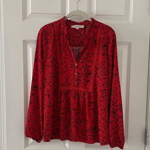 LOFT Red Scarlet Floral Blouse size M